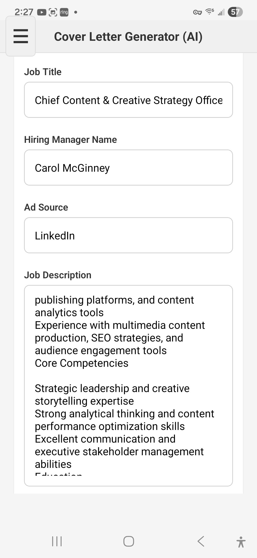 Job details form